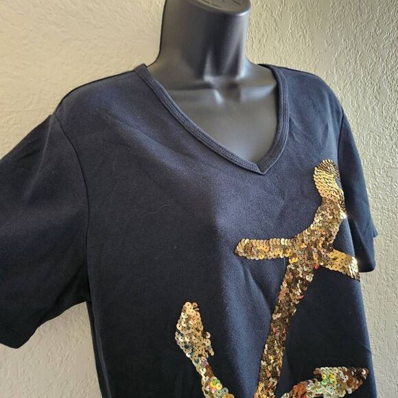 NWT Quacker Factory Sequined Anchor T-shirt - Picture 4 of 8